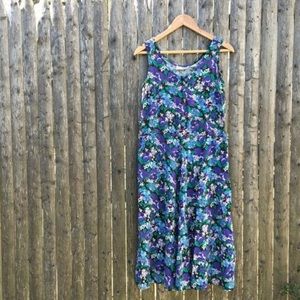 90s Vintage Floral Print Midi Dress w Pockets